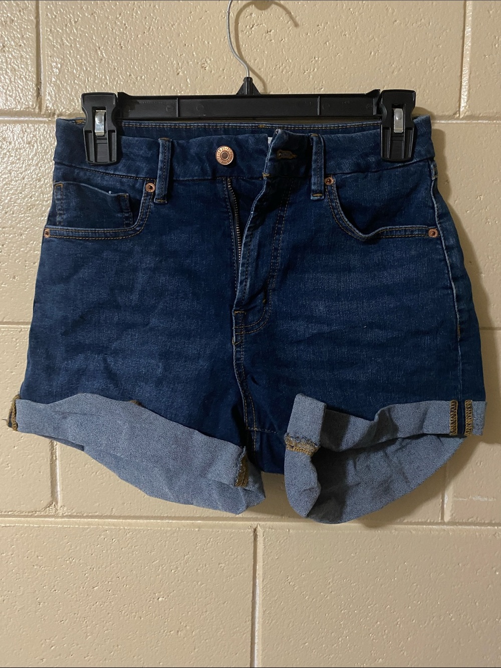 Forever 21 Dark Blue Rolled Cuff Denim Shorts